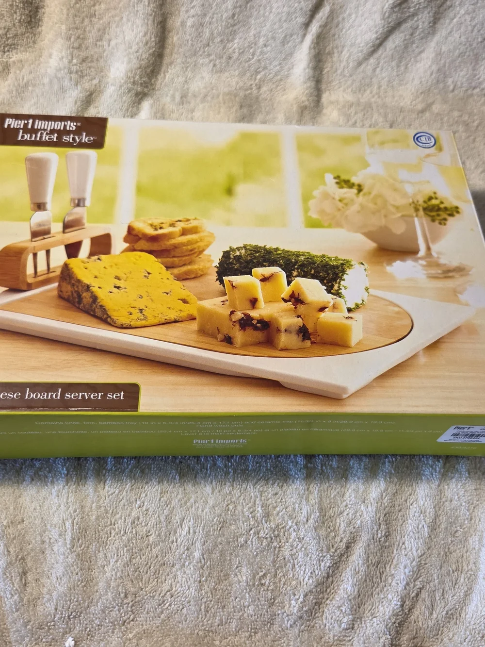 Pier 1 White and Natural Wood Cheese Board with Utensils